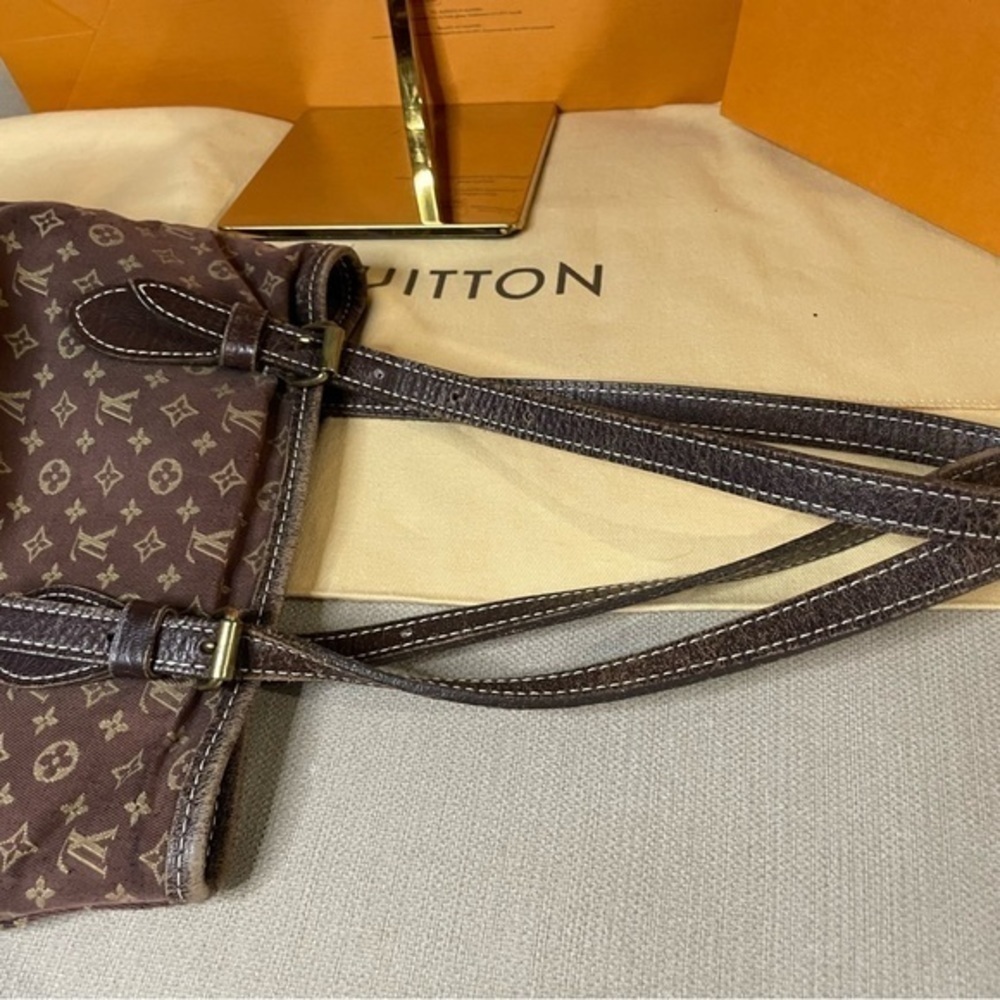 Authentic LOUIS VUITTON Monogram Mini Lin Bucket PM Shoulder Bag Brown - Picture 6 of 13